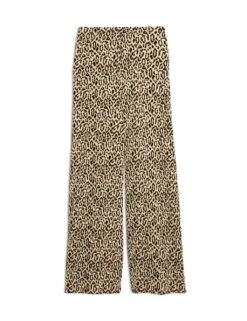 Animal Print Plisse Wide Leg Trousers -M&S animal print plisse wide leg trousers 10