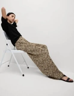 Animal Print Plisse Wide Leg Trousers -M&S animal print plisse wide leg trousers 11