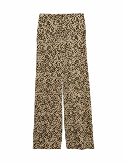 Animal Print Plisse Wide Leg Trousers -M&S animal print plisse wide leg trousers
