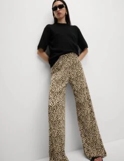 Animal Print Plisse Wide Leg Trousers -M&S animal print plisse wide leg trousers 6