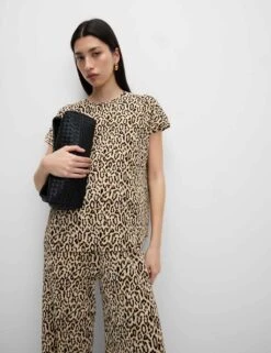 Animal Print Plisse Wide Leg Trousers -M&S animal print plisse wide leg trousers 7