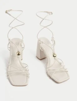 Beaded Trim Buckle Strappy Block Heel Sandals -M&S beaded trim buckle strappy block heel sandals 6