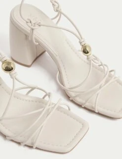 Beaded Trim Buckle Strappy Block Heel Sandals -M&S beaded trim buckle strappy block heel sandals 8