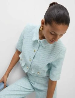 Boucle Tweed Textured Wide Leg Trousers -M&S boucle tweed textured wide leg trousers 10