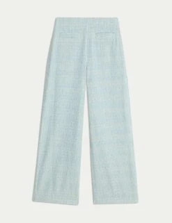 Boucle Tweed Textured Wide Leg Trousers -M&S boucle tweed textured wide leg trousers 12