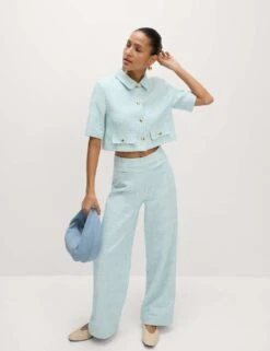 Boucle Tweed Textured Wide Leg Trousers -M&S boucle tweed textured wide leg trousers 13