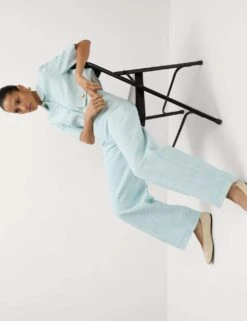 Boucle Tweed Textured Wide Leg Trousers -M&S boucle tweed textured wide leg trousers 8