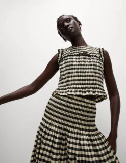 Cotton Blend Checked Midaxi A Line Skirt -M&S cotton blend checked midaxi a line skirt 11