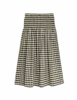 Cotton Blend Checked Midaxi A Line Skirt -M&S cotton blend checked midaxi a line skirt