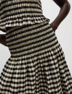 Cotton Blend Checked Midaxi A Line Skirt -M&S cotton blend checked midaxi a line skirt 8