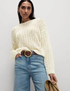 Cotton Blend Crew Neck Short Jumper 30 Cotton Blend Crew Neck Short Jumper -M&S cotton blend crew neck short jumper 7