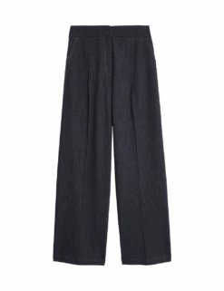 Cotton Blend Denim Look Wide Leg Trouser -M&S cotton blend denim look wide leg trouser