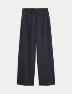 Cotton Blend Denim Look Wide Leg Trouser -M&S cotton blend denim look wide leg trouser 5