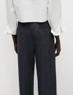Cotton Blend Denim Look Wide Leg Trouser -M&S cotton blend denim look wide leg trouser 8