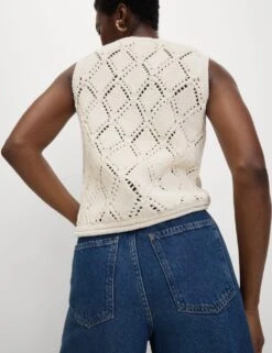 Cotton Blend Diamond Stitch Knitted Vest -M&S cotton blend diamond stitch knitted vest 13