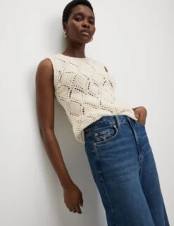 Cotton Blend Diamond Stitch Knitted Vest -M&S cotton blend diamond stitch knitted vest 16