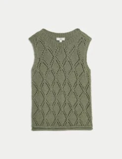 Cotton Blend Diamond Stitch Knitted Vest -M&S cotton blend diamond stitch knitted vest 6