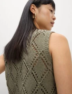 Cotton Blend Diamond Stitch Knitted Vest -M&S cotton blend diamond stitch knitted vest 9
