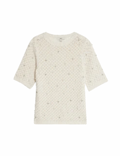 Cotton Blend Embellished Knitted Top 21 Cotton Blend Embellished Knitted Top -M&S cotton blend embellished knitted top