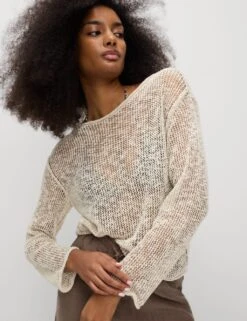 Cotton Blend Metallic Jumper With Linen -M&S cotton blend metallic jumper with linen 13