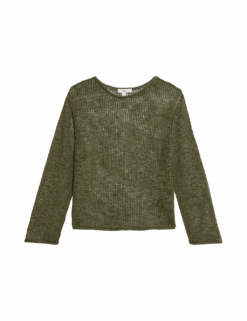 Cotton Blend Metallic Jumper With Linen -M&S cotton blend metallic jumper with linen