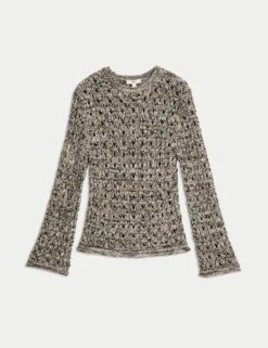Cotton Blend Metallic Textured Jumper -M&S cotton blend metallic textured jumper 13