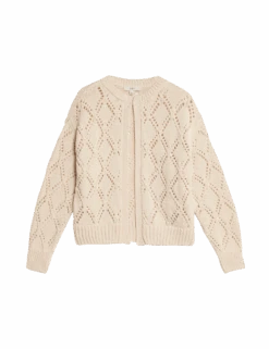 Cotton Blend Open Stitch Cropped Cardigan -M&S cotton blend open stitch cropped cardigan 1