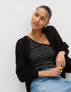 Cotton Blend Open Stitch Cropped Cardigan -M&S cotton blend open stitch cropped cardigan 9