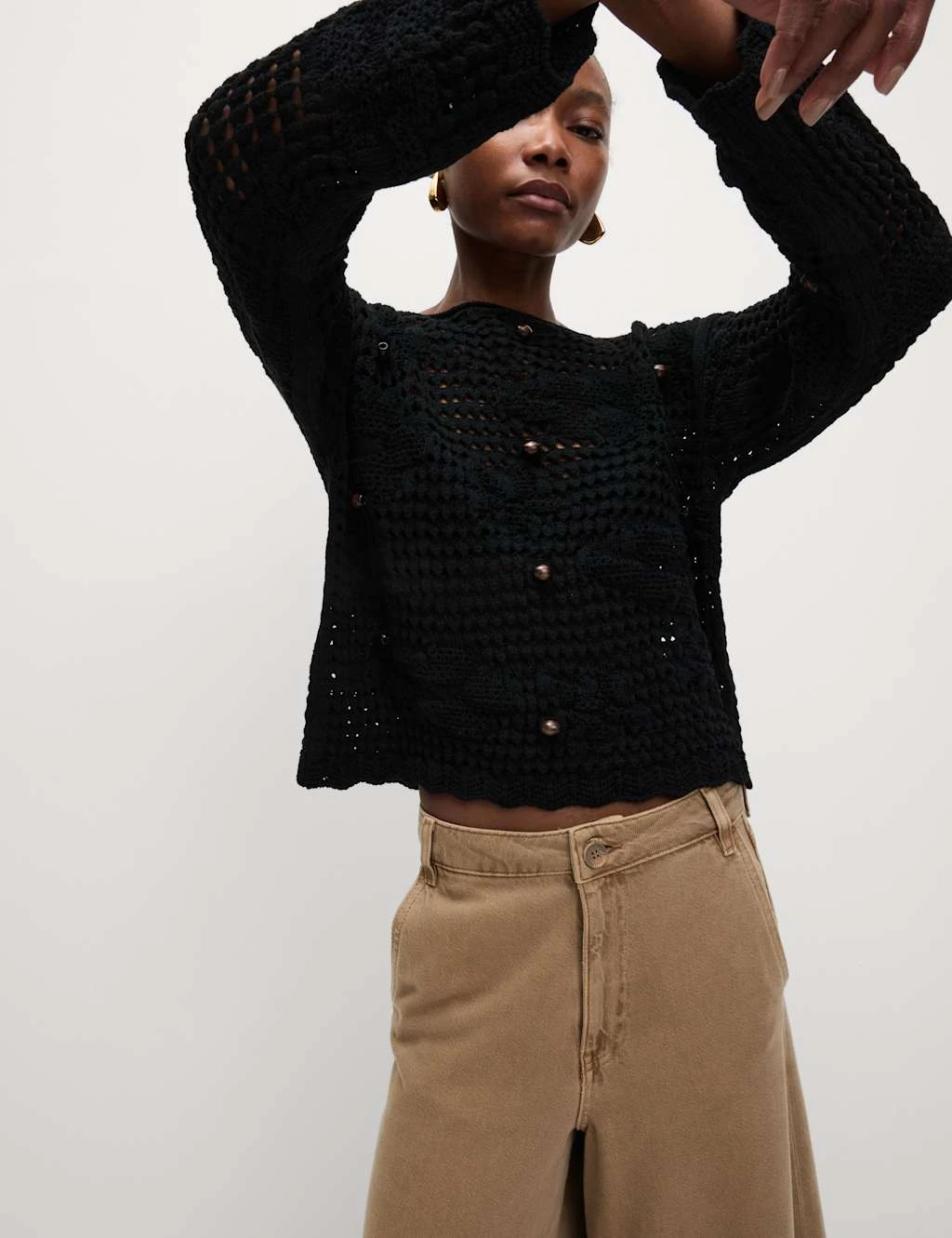 Cotton Blend Open Stitch Relaxed Cropped Jumper 11 Cotton Blend Open Stitch Relaxed Cropped Jumper - Image 9
