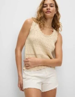 Cotton Blend Pointelle Scallop Edge Knitted Vest -M&S cotton blend pointelle scallop edge knitted vest 13