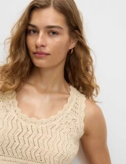 Cotton Blend Pointelle Scallop Edge Knitted Vest -M&S cotton blend pointelle scallop edge knitted vest 17