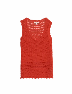 Cotton Blend Pointelle Scallop Edge Knitted Vest -M&S cotton blend pointelle scallop edge knitted vest