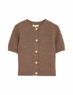 Cotton Blend Textured Button Front Cropped Cardigan -M&S cotton blend textured button front cropped cardigan 1