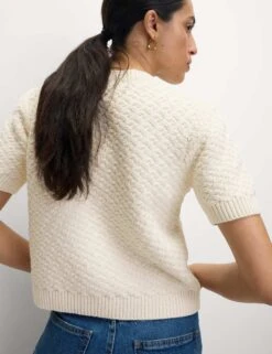 Cotton Blend Textured Button Front Cropped Cardigan -M&S cotton blend textured button front cropped cardigan 13