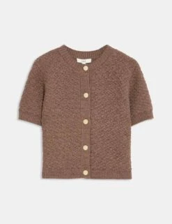 Cotton Blend Textured Button Front Cropped Cardigan -M&S cotton blend textured button front cropped cardigan 16