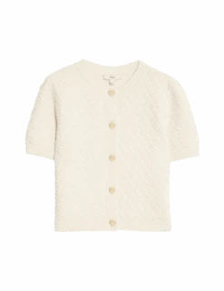 Cotton Blend Textured Button Front Cropped Cardigan -M&S cotton blend textured button front cropped cardigan