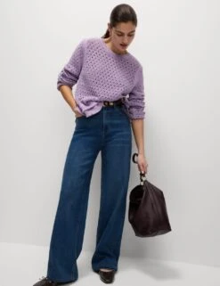 Cotton Blend Textured Crew Neck Fringe Jumper -M&S cotton blend textured crew neck fringe jumper 13