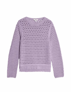 Cotton Blend Textured Crew Neck Fringe Jumper -M&S cotton blend textured crew neck fringe jumper