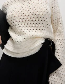 Cotton Blend Textured Crew Neck Fringe Jumper -M&S cotton blend textured crew neck fringe jumper 7