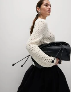 Cotton Blend Textured Crew Neck Fringe Jumper -M&S cotton blend textured crew neck fringe jumper 9