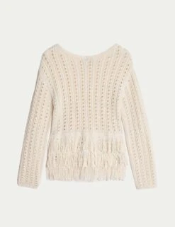 Cotton-Blend Textured Fringe Jumper 37 Cotton-Blend Textured Fringe Jumper -M&S cotton blend textured fringe jumper 14