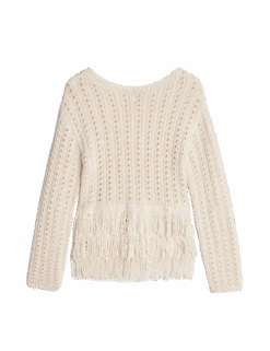 Cotton-Blend Textured Fringe Jumper 30 Cotton-Blend Textured Fringe Jumper -M&S cotton blend textured fringe jumper
