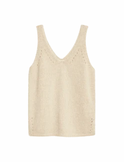 Cotton Blend Textured V-Neck Knitted Vest -M&S cotton blend textured v neck knitted vest 1