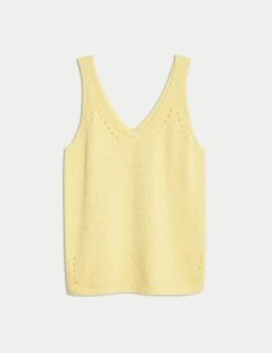 Cotton Blend Textured V-Neck Knitted Vest -M&S cotton blend textured v neck knitted vest 7