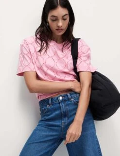 Cotton Rich Broderie T-Shirt 29 Cotton Rich Broderie T-Shirt -M&S cotton rich broderie t shirt 7