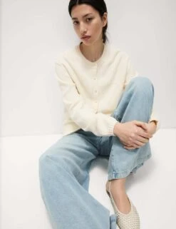 Cotton Rich Embellished Crew Neck Cardigan -M&S cotton rich embellished crew neck cardigan 10