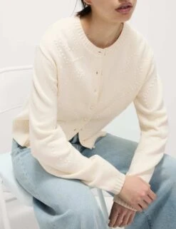 Cotton Rich Embellished Crew Neck Cardigan -M&S cotton rich embellished crew neck cardigan 7