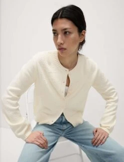 Cotton Rich Embellished Crew Neck Cardigan -M&S cotton rich embellished crew neck cardigan 9