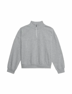 Cotton Rich Half Zip Sweatshirt -M&S cotton rich half zip sweatshirt