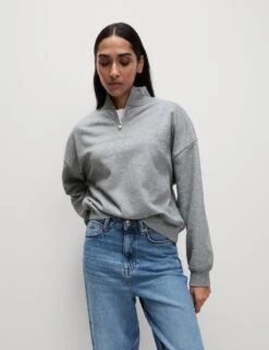 Cotton Rich Half Zip Sweatshirt -M&S cotton rich half zip sweatshirt 9